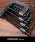Top Grade 4 Pcs Industrial Strength C Clamps Set With Heavy Duty Steel Construction For Woodworking Carpentry And Welding Projects Including Versatile 3 4 6 And 8 Inch Sizes Perfect For DIY Enthusiasts Building Custom Furniture Or Fixing Home Repairs, showcasing thickened steel construction and non-slip gripping.