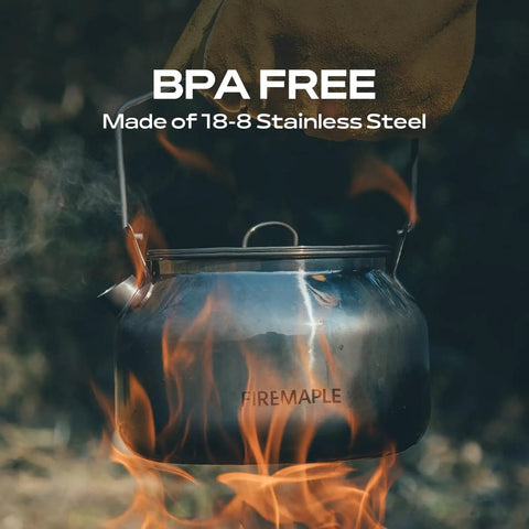 Open Fire Camping Kettle 1.2L Lightweight Stainless Steel Tea Pot for bushcraft shown over flames