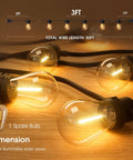 50Ft Outdoor String Lights With 27 Edison Dimmable LED Bulbs Weatherproof Shatterproof on wooden surface showcasing bulb design