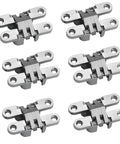 Hidden Door Hinge 6 Pack Stainless Steel Cross Hinges 180 Degree Invisible Gate Hinge for Folding Tables, Cabinets, and Screens Built Tough