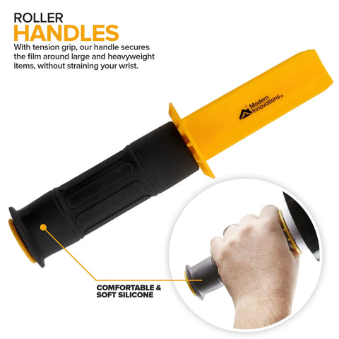 Smooth Operator Heavy Duty Black Stretch Wrap Roll With Handles 15 Inch 1000 Foot 60 Gauge showing ergonomic roller handle for easy use.