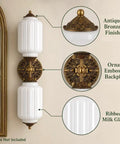 govahb 2-Light Hardwired Wall Sconces, Vintage Wall Sconce Milk Glass with antique bronze finish and ribbed milk glass shades.