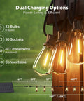 Close-up of Lit Solar String Lights Outdoor Waterproof Shatterproof With Remote Dimmable And Timing 96 Ft Hanging Lights