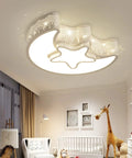 Close To Ceiling Kids Room Light Fixture With Moon And Star Shape Modern Metal Ceiling Chandelier In White 4000K Natural Glow