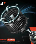 HVAC A C Blower Motor With Fan Cage Replacement For Chevy GMC Cadillac Trucks, show frontal view and design highlights
