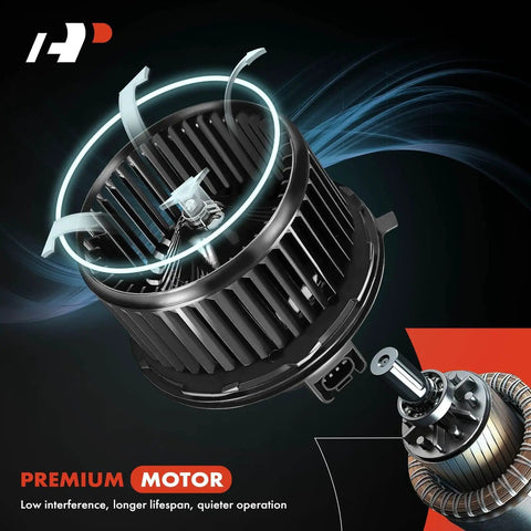 HVAC A C Blower Motor With Fan Cage Replacement For Chevy GMC Cadillac Trucks, show frontal view and design highlights