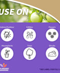 Use on graphic showing applications for Top Shelf Ready To Use Neem Oil Garden Spray: indoor/outdoor, edibles, flowers, and more.