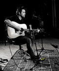 Musician playing guitar with Compact Digital Percussion Pad With 22 Onboard Sounds, Kick Drum Included, SPD-1K Yellow on floor