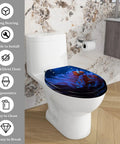 Tropical Beach Thatched Roof Umbrella Pattern Elongated Resin Toilet Seat With Butter Smooth Soft Close Lid Quick Release Hinges Bottom Mount For American Standard Toilets Easy Peasy Wipe Down on modern toilet.