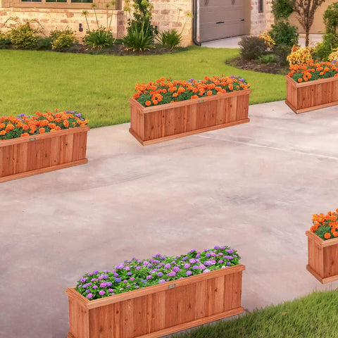 Raised Garden Bed Planter Box Window Mounted For Windowsill And Backyard Wooden Planting Box For Flowers And Veggies Durable Fir Wood With Drainage Holes Large 40 By 13 By 12 Inches