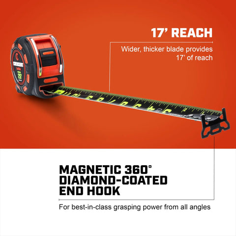 Shockforce Nite Eye Magnetic Tape Measure 25 Ft Durable Drop Tested Case With Flatter Stablewing Blade Reinforced Housing Metal Lock Button Guard Rails For Pro Grade Jobsite Measuring