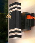 Outdoor Dusk To Dawn Light With Built In GFCI Outlet, Warm White 3000K Up And Down LED Black Porch Light With Outlet For House