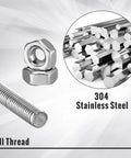 Stainless steel fully threaded rod with hex nut, 4mm diameter, 12-inch length
