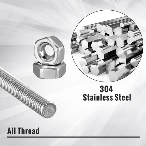 Stainless steel fully threaded rod with hex nut, 4mm diameter, 12-inch length