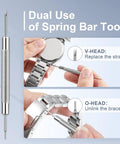 Dual use spring bar tool in DIY Friendly Watch Back Opener Kit With Adjustable Wrench for easy strap and bracelet changes.