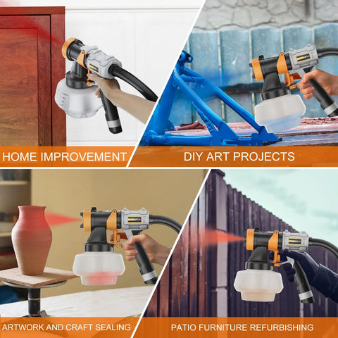 Powerful 700W Electric Paint Sprayer with 1200ml capacity, 4 nozzles for home improvement, DIY, craft sealing, and furniture refurbishing.