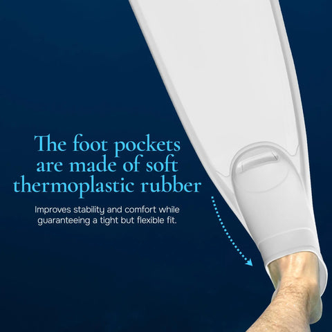 Freediving Fins With Full Foot Design For Secure, Comfortable Fit, Non Vented Blade Delivers Beefed Up Propulsion For Efficient Underwater Movement, Clear Finish For Snorkeling And Spearfishing, Size 39 To 40 with thermoplastic rubber foot pocket