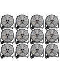 24 Inch Heavy Duty Tilting Drum Fan Pallet Of 12 Featuring A Half Horsepower Beast Motor Pushing Sick 6940 Cfm Airflow Via Quiet Three Blade Aluminum Design To Crush Warehouse Heat.