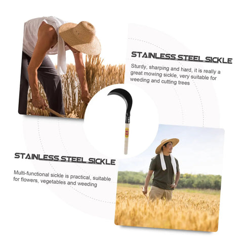 Manganese Steel Garden Sickle With Wooden Handle Ergonomic Design For Easy Weeding Trimming And Harvesting