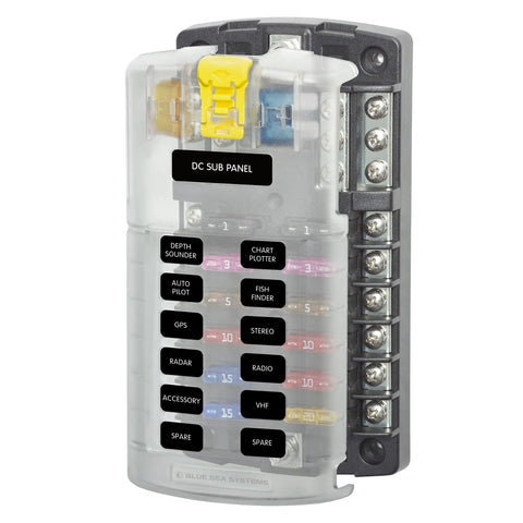 ST Blade Fuse Block 12 Circuit With Ground And Cover, 100 Amp Max, Supports Up To 30 Amps Per Circuit With ATO ATC Blade Fuses, Integrated Negative Bus, Great For Marine And RV DC Power Distribution Panels