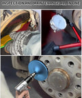 Shop Grade 9 Piece Brake Rotors Tool And Wheel Hub Cleaning Resurfacing Kit With Pneumatic Drill inspecting brake rotor and using dial indicator.