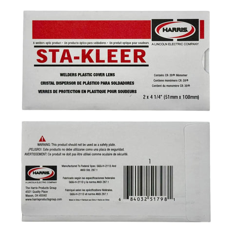 Heavy Duty Clear Welding Lens Covers One Hundred Pack Two By Four Point Two Five Replacement Sheets For Standard Helmets packaging.