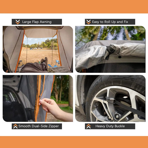 Upgraded SUV Tailgate Tent With Poles And Stakes Built For Epic Tailgates And Car Campouts Stable Steel Frame Shelter view