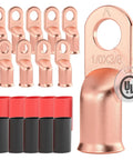10 Pack One Zero AWG Battery Cable Lugs With Three Eighths Inch Stud Ring Terminals Copper Cable Ends Heat Shrink