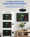3-level brightness display of 10 In 1 Wireless Weather Station With Outdoor Sensor Rain Gauge Atomic Clock Wind Speed And Direction