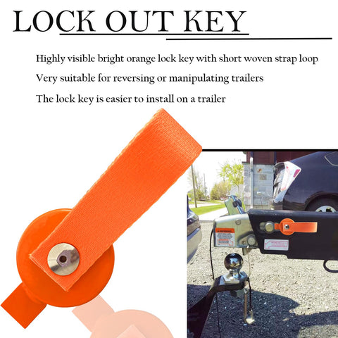 Surge brake lockout key strap, bright orange nylon with metal rivet, for boat trailers