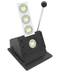 37mm Round Manual Card Badge Cutter With 3.15 Inch Labor Saving Handle shown cutting paper badges