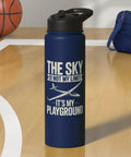 Vintage Sailplane Pilot Water Bottle For Glider Fans And Flight Training, Stainless Steel Insulated Bottle on gym floor