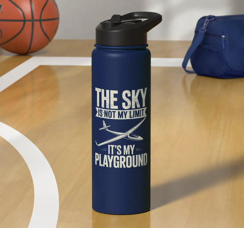 Vintage Sailplane Pilot Water Bottle For Glider Fans And Flight Training, Stainless Steel Insulated Bottle on gym floor