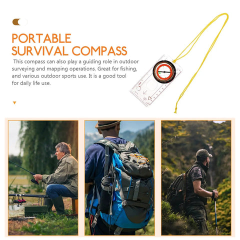 Rugged All In One Multifunction Hiking Compass And Ruler Steering Tool For Outdoors with yellow lanyard on display
