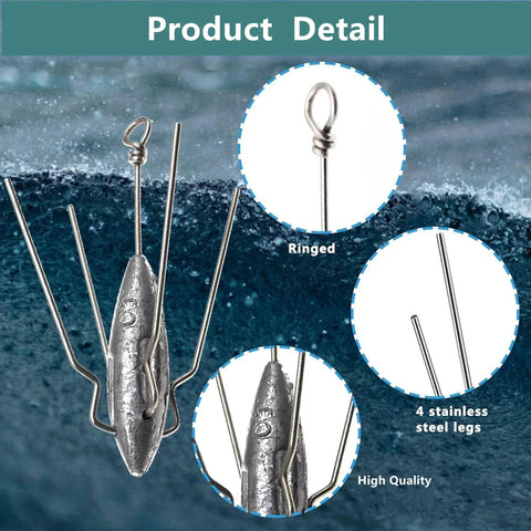 Five Piece Lead Long Tail Spider Sinker Set For Saltwater Surf Fishing Includes 4oz Weights with detailed views