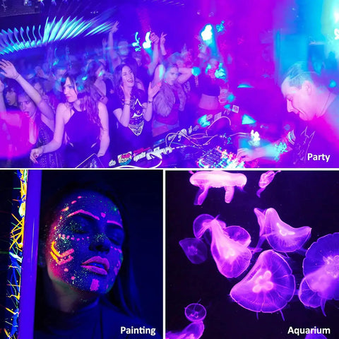 Triple Pack 100W LED Black Lights Flood Lamps With Plug And Switch, 120V IP66 Waterproof Blacklight for party and body painting