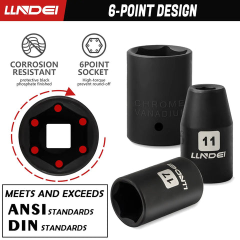 1/2 Inch Drive Impact Socket Set Metric with 10-Inch 72-Tooth Quick-Release Ratchet, featuring 6-point design and corrosion resistance