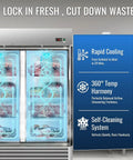 Top Notch Commercial Reach In Freezer Made From Solid Stainless Steel With A Roomy 49.6 Cubic Foot Hold And Sure Fire Digital Thermostat Controls Minus 10 To Plus 10 Degrees Plus Hassle Free Defrost For Busy Bars Restaurants And Shops with rapid cooling features and self-cleaning system.