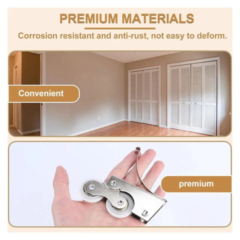 Heavy Duty Double Wheel Caster Set That Glides No Sweat For Sliding Doors Window Tracks And Roomy Wardrobes Featuring Smooth Rolling Dual Ball Bearing Pulleys in a hand, showcasing premium materials.