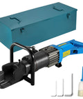 Heavy Duty 110V Hydraulic Rebar Bender 1400W Pure Copper Motor with blue handle and toolbox for steel rod bending.
