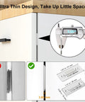 Ultra Thin Cabinet Door Magnets Set 10 Pack Magnetic Door Catch Stainless Steel Drawer Latch installed on cabinet close-up