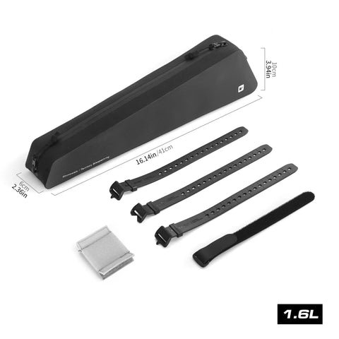Extra Long 1.6L Top Tube Bag With Strap Mount, Waterproof Frame Bag For MTB Road And Gravel Bikes, Slim Bikepacking Storage