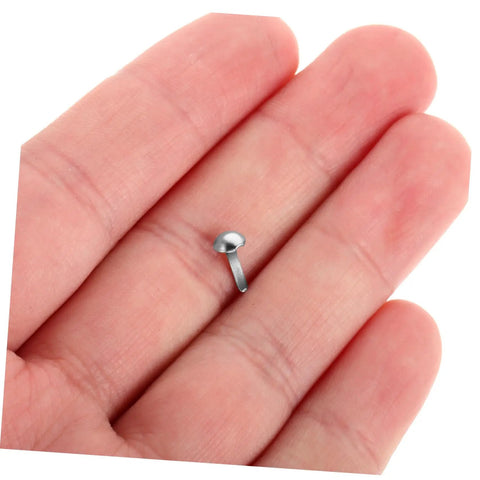 Small silver fastener from Shadow Puppet Accessories Kit With 100 Scrapbooking Brads And Paper Rivets Mini Iron Fasteners For DIY Projects.