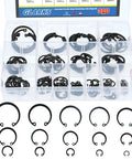Ultra Tough Internal Circlips Snap Ring Assortment Kit, 300 Pcs, 15 Metric Sizes, Black Alloy Steel, Heat Treated, Rust And Corrosion Resistant, Pro Grade Gear For Machinery And DIY Projects By Glarks, displayed in transparent case
