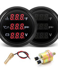 MAIMEIMI 52mm black 3-in-1 automotive gauge: oil pressure, water temp, volt; includes oil pressure and water temp sensors