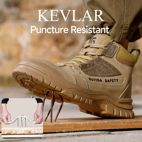 Men's Steel Toe Boots For Work Puncture Resistant With Kevlar Midsole Lightweight Safety Shoes For Construction Warehouse Factory Brown Size 9.5.
