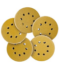 50 Pack Of 5 Inch Hook Loop Sanding Discs With Eight Holes For Fast Dust Extraction, Premium Aluminum Oxide Grit for smoothing.