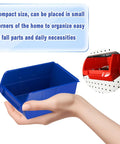 Wall Mounted Garage Storage Rack With Eight Bins And Two Rails Hardware Organizer For Tools Screws And Small Parts In Blue for display