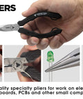 Pro Grade Four Piece Five Inch Precision Mini Pliers Set With ESD Safe Grips shown in electronic repair use