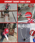 Adjustable Lockout Tagout Steel Cable With Vinyl Coated One Quarter Inch Diameter Six Foot Length Lock Out Tag Out Cable Lock Pack Of Six OSHA Compliant Built Tough For Real Jobs in use on industrial machinery